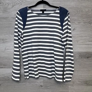 J. Crew Womens Striped Shirt Long Sleeve Suede Shoulder Accents Gray Size Medium - Picture 1 of 9