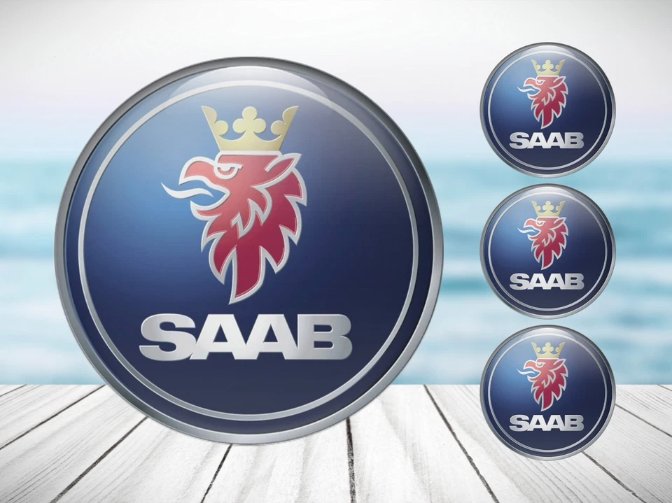 4x Center Wheel Cap Decals Silicone Saab Emblem Rims Logo Stickers - Image 1 of 1