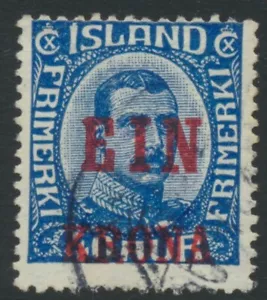 ICELAND. EIN KRONA en 40 Aur azul recargo, F usado (PH1480) - Imagen 1 de 1