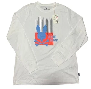 Psycho Bunny Men's Graphic Crew-Neck Long Sleeve T-Shirt White Size 5/M - Picture 1 of 1