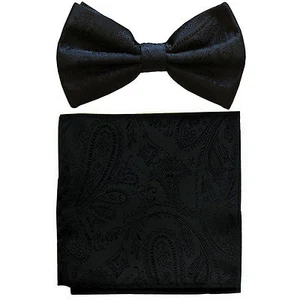 Neue formelle Herren Polyester vorgebundene Fliege _ Taschentuch Paisley schwarz Abschlussball Hochzeit  - Bild 1 von 3