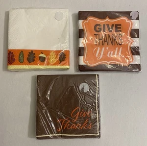Thanksgiving Beverage Napkins 20 Count Each~Fall/Give Thanks Set Of 3 NIP - Picture 1 of 2