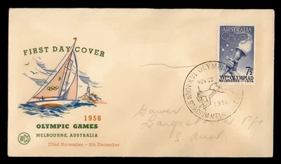DR WHO 1956 AUSTRALIA FDC OLYMPICS SPORTS WSC CACHET PICTORIAL CANCEL M41326 - Image 1 of 2