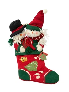 Christmas Stocking Fabric Snowman Couple Applique 3D Snowman Snowwoman 23' - Picture 1 of 4