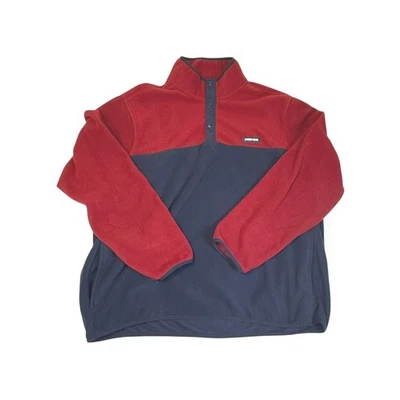 Lands End Red Navy Colorblock Fleece Pullover Snap Neck Shirt Men's XXL - Image 1 of 4