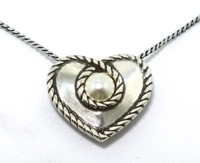 Brighton PEARL MAGIC NWT Reversible Pearl  Crystal Silver Heart Pendant Necklace - Image 1 of 3