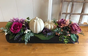 60 cm Langes Blumen Gesteck mit Kürbis Tischgesteck Tischkranz Sonnenblumen - Bild 1 von 14