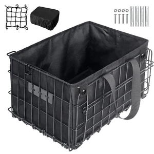 Universal Folding Bike Basket with PU Liner Bag – Waterproof Cover & Cargo Ne... - Picture 1 of 7