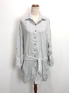 NEW Billabong Womens T Shirt Dress 8 White Striped Cover Up Button Up Beach Surf - Foto 1 di 15