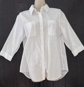 Chicos Sila Easy Cotton 3/4 Sleeve Effortless Optic White Blouse Sz 1 (S) NEW - Picture 1 of 8