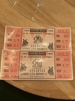 1965 Cotton Bowl Ticket Stub - Arkansas Razorback National Champion VS SMU - Image 1 of 2