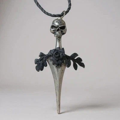 Vintage 1995 Alchemy Gothic Skull Dagger Rose Pendant Necklace. - Image 1 of 4