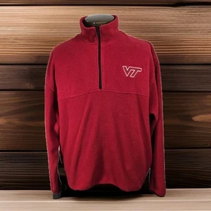 Vintage Y2K Virginia Tech Hokies Fleece Pullover Sweater Mens L Red 1/4 Zip Soft - Picture 1 of 12