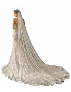 Perlen Kathedrale Länge Hochzeit Brautschleier mit Metallkamm für Braut Elfenbein - Bild 1 von 6