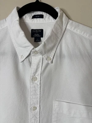 Camisa de vestir J Crew Flex Oxford ajustada blanca manga larga abotonada para hombre grande Foto 1 de 4