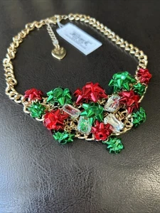 Collana di Natale Betsey Johnson regalo fiocco cristallo festa abbagliamento bavaglino dichiarazione - Foto 1 di 9