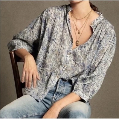 Блузка Anthropologie Pilcro Sidney Batwing размер XL синяя с узором пейсли крестьянская богемная цветущая - Изображение 1 из 4