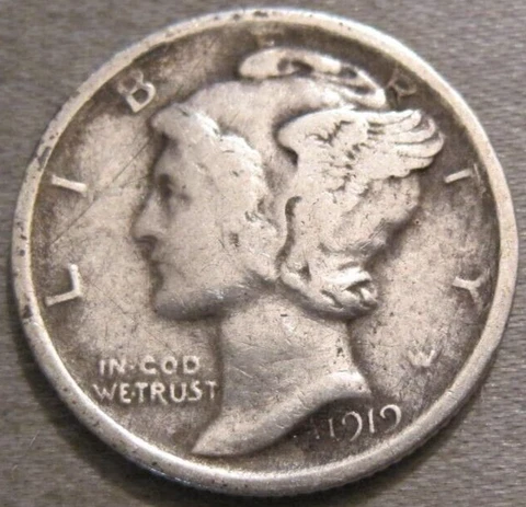 BETTER A SHOWN - 1919 P MERCURY DIME *** 90% SILVER *** 662 Cover