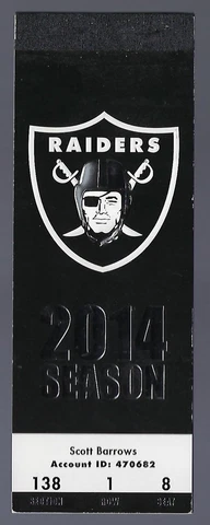 DEREK CARR ROOKIE DEBUT SEASON - 2014 NFL OAKLAND RAIDERS FULL FOOTBALL TICKETS Cover