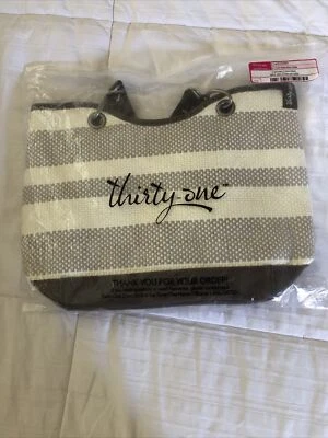 NUEVO en bolsa - Thirty-One Canvas Crew Mini 133A Taupe Paja Raya Foto 1 de 4