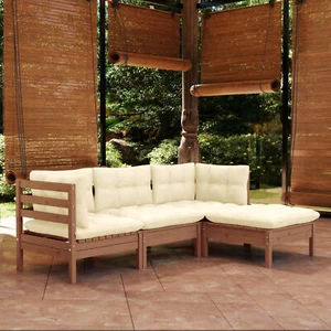 4 Piece Garden Set with Cushions Honey Brown Pinewood A0Q9 - Picture 1 of 8