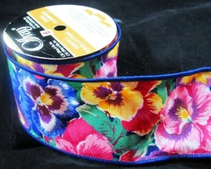 Band #06 Neu Vintage Offray Pansey Druck verdrahtet Blumen Handwerk 3 Yards Breite 2-5/8" - Bild 1 von 4