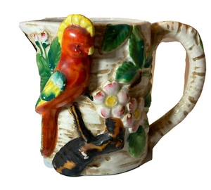 Vintage Keramik Made in besetztem Japan Papagei Dschungel erhöhte Relief Milchkännchen - Bild 1 von 11
