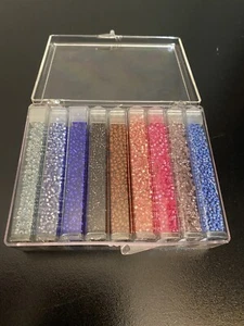 Vintage Seed Beads Assorted Sizes Colors Shapes Mixed A Blue Pink Purple Red - Picture 1 of 6