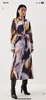 Karen Millen Marble Print Pleated Georgette Maxi Dress, UK 10 / 38