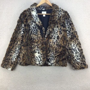 Chico's Brown Leopard Print Faux Fur Modacrylic Blend Jacket Women Size UK M - Picture 1 of 11