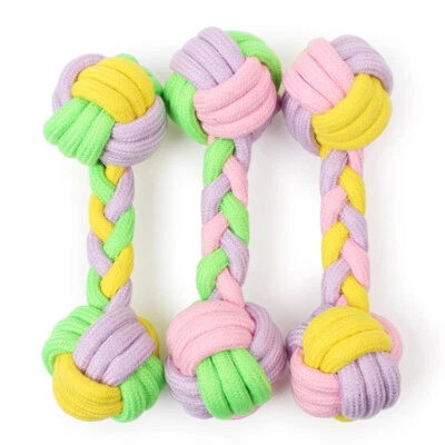 3 Pack Cotton Rope Dumbbell Dog Toy Teeth Cleaning for Small Medium Large Dogs - Image 1 of 4