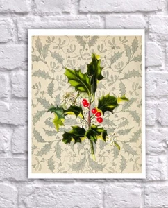Arte de acebo de Navidad Decoración de Navidad 8.5X11" arte sin marco Navidad_603C - Imagen 1 de 2