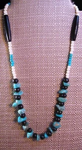 Native American Style 20" Sterling Silver Buffalo Bone & Turquoise Necklace F33 - Picture 1 of 7