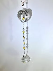 Handmade suncatcher yellow butterfly, angel wings, crystal beads and silver clas - Picture 1 of 6