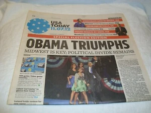 USA Today "OBAMA TRIUMPHS Midwest is Key; Political Divide..." 11 de noviembre de 2012 - Imagen 1 de 2
