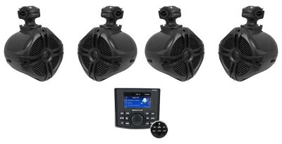 Rockville RGHR45 4 Zone Marine Receiver w/Bluetooth+4) 6.5" Black Tower Speakers - Image 1 of 4
