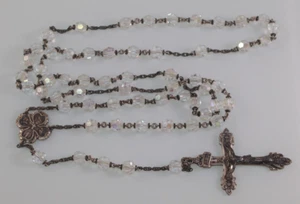 VINTAGE HMH STERLING SILVER CRYSTAL BEAD CRUCIFIX ROSARY NECKLACE - Picture 1 of 8