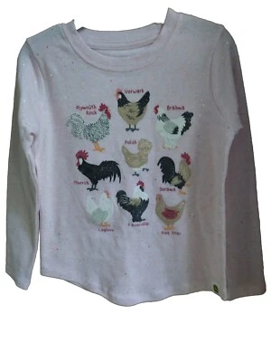 NEW John Deere Sparkly Pink 9 Chicken Breeds Long Sleeve T-Shirt Sizes 5  - Image 1 of 4