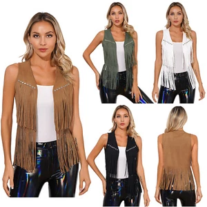 Women's Jackets Fringe Waistcoat Club Coats Open Front Vest Top Fashion Tassel - Picture 1 of 62