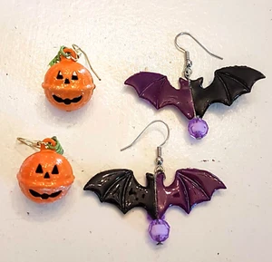 Herbst Halloween OHRRINGE SET niedlicher Kürbis Vampir Fledermaus Jack O Laterne französische Drähte - Bild 1 von 3