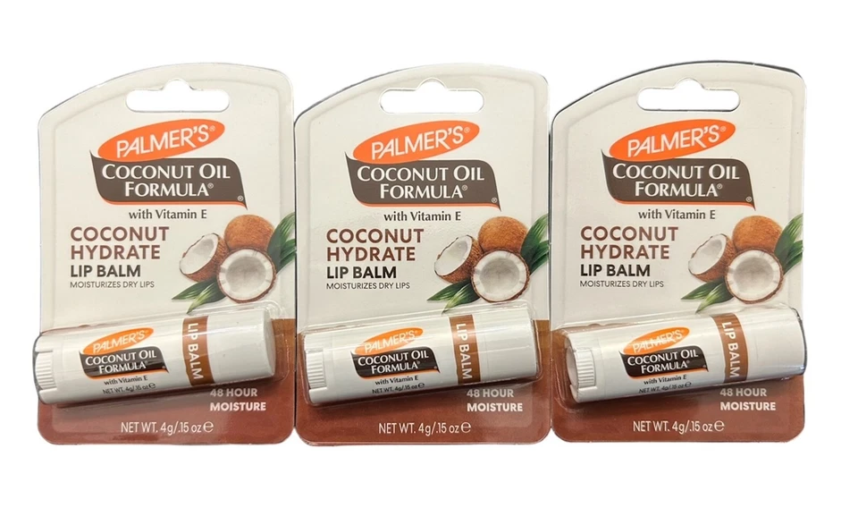 Palmer's 椰子油配方润唇膏含维生素 E 24 小时保湿,3 包 — 第 1/3 张图片