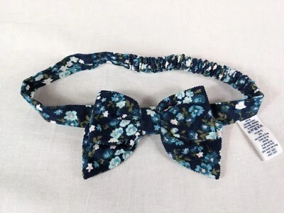 Janie and Jack Floral Flower Blue Corduroy Bow Soft Headband Elastic Girls Baby - Image 1 of 4