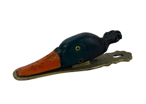 Cast Iron Duck Head Mallard Desk Paper Clip Holder Antique with Glass Eyes - Picture 1 of 5