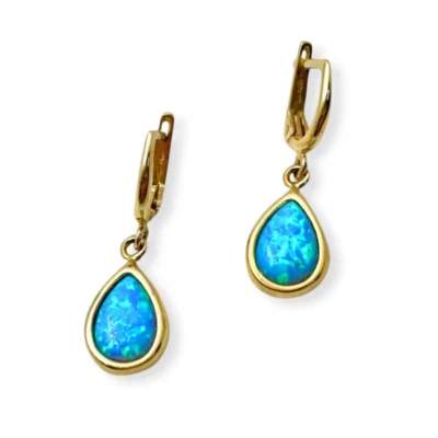 Pendientes lágrima opalita azul oro amarillo 14k boho chic colgantes joyas para mujer Foto 1 de 4