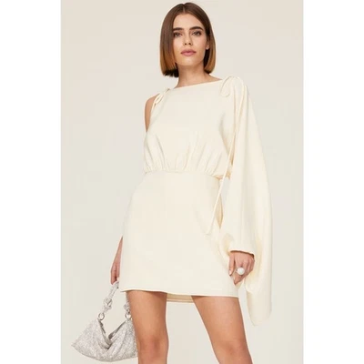 RTR Alexis Wesley Mini Dress Women's Medium Cream Silk One Shoulder Sheath Tie - Image 1 of 4