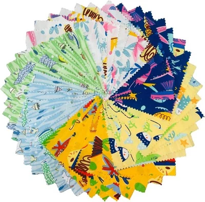DMFR Cotton Fabric Squares 5x5 Charm Packs for Quilting 5 inch Baby Boy Ocean