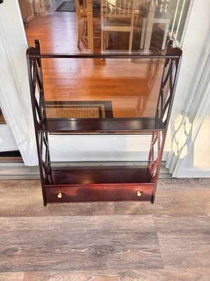 Bombay Company  Mahogany 3 Tiers Open Wall Hanging Shelf with Single Drawer - Image 1 of 4