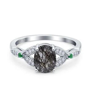 Ovaler natürlicher Rutilquarz Blatt Design Perlen Ring 925 Sterling Silber - Bild 1 von 24