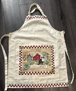 Vintage Vogelhäuser Katze Blumen Landhaus Schürze SONNENBLUME LAURIE KORSGADEN - Bild 1 von 9