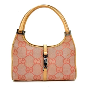 Lindo bolso de hombro GUCCI Jackie GG de lona rosa 1068 plateado herrajes cuero - Imagen 1 de 12